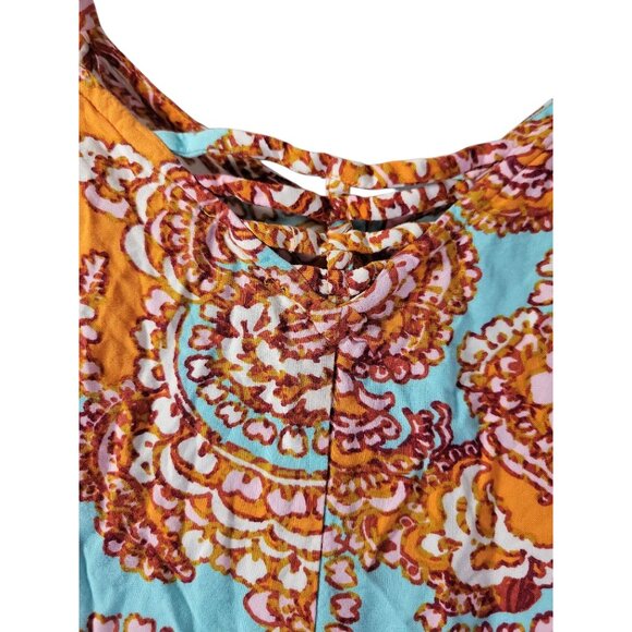 Boho Paisley Harem Jumpsuit Womens M Orange Blue Wide Leg Sleeveless Festival - Picture 5 of 8